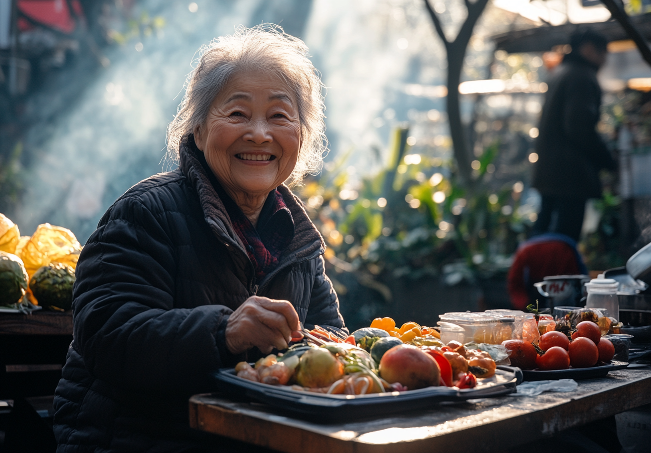 Старший чоловік готує здорову їжу